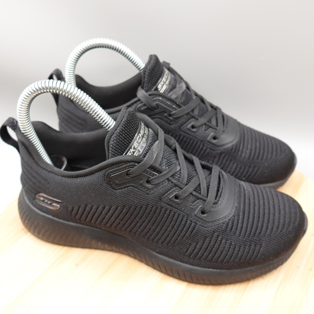 Skechers Shoes Womens 6 Bobs Sport Squad 3 Black Knit Memory Foam Sneakers 32504 - Picture 3 of 9